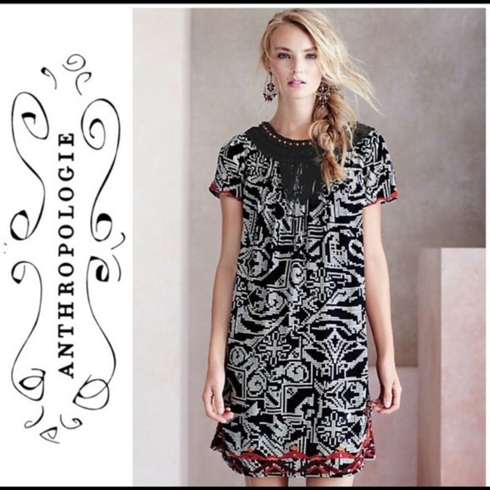 Anthropologie Abelia Boho Crochet Fringe Dress S‎